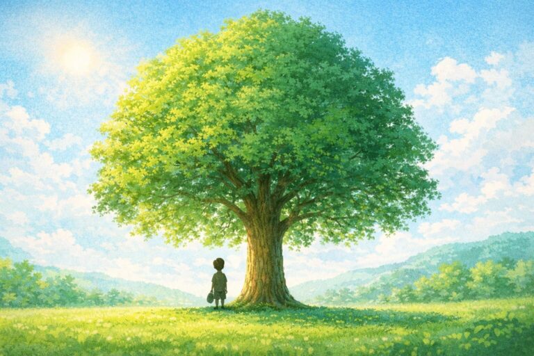 おおきな木と少年のイラスト