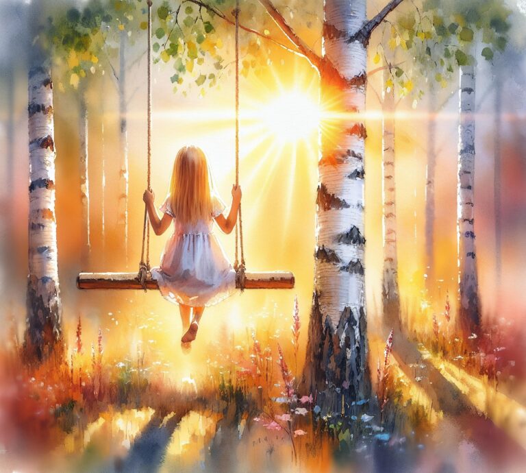 ブランコに乗った少女のイラスト