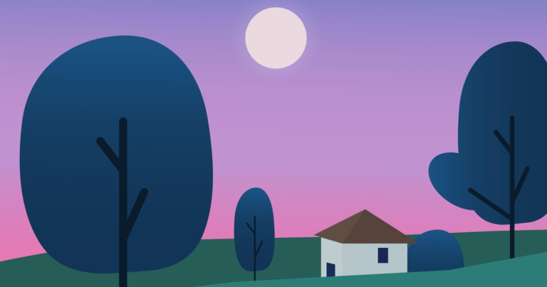 月明りに照らされた一軒の家のイラスト